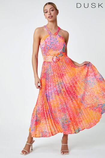 Dusk Pink Spot Print Pleated Halter Neck Dress (Q64410) | £85