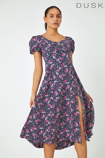 Dusk Black Floral Polka Dot Puff Sleeve Dress (Q64416) | £65