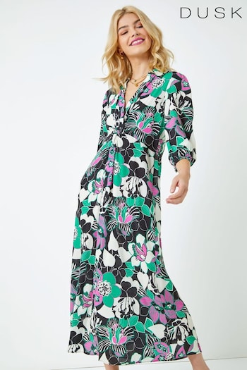 Dusk Black Floral Twist Front Maxi Shirt Dress (Q64425) | £60
