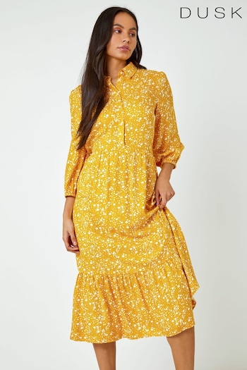 Dusk Yellow Spot Print Tiered Shirt Dress (Q64456) | £55