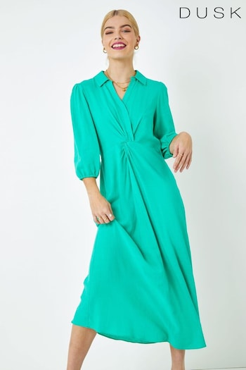 Dusk Green Twist Front Maxi Shirt Dress (Q64476) | £50