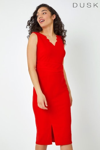 Dusk Red Sleeveless Scallop Detail Stretch Dress (Q64493) | £55
