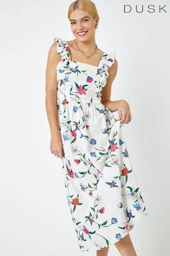 Dusk White Floral Frill Detail Maxi lagerfeld Dress (Q64494) | £60