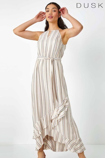Dusk White Stripe Print Frill Detail Maxi Dress (Q64507) | £48