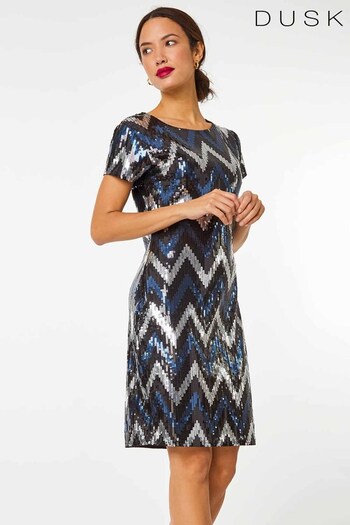 Dusk Blue Zig Zag Sequin Dress (Q64513) | £48