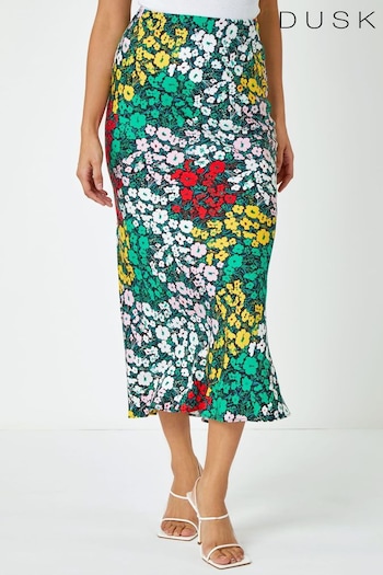 Dusk Black Contrast Floral Print Midi Skirt (Q64554) | £32