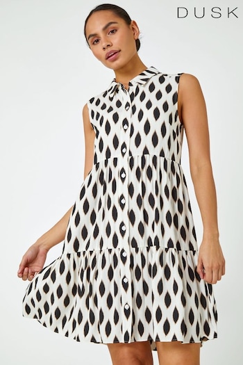 Dusk White Spot Print Button Through Shirt Women Dress (Q64560) | £48