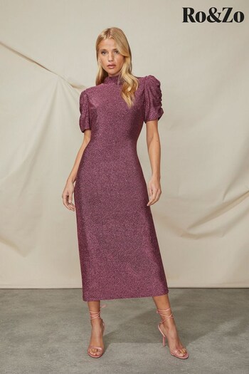 Ro&Zo Pink Sparkle Jersey High Neck Midi Dress (Q64589) | £119