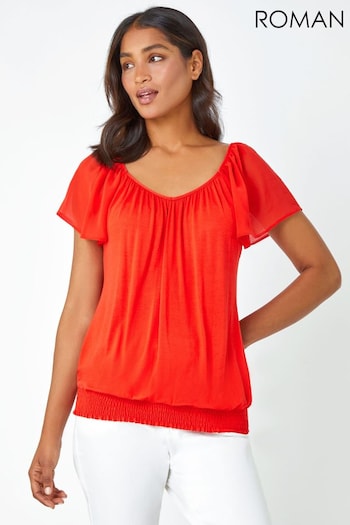 Roman Orange Chiffon Sleeve Stretch Jersey Top (Q64674) | £28
