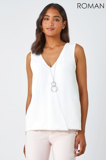 Roman White Sleeveless Vest Top with Necklace (Q64683) | £30