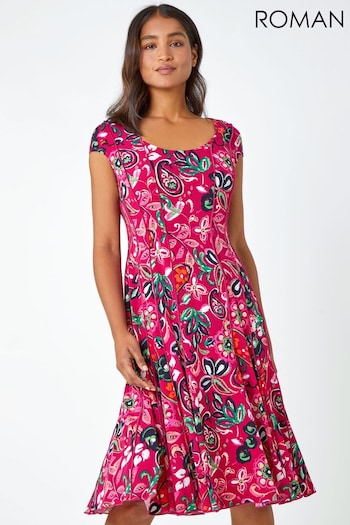 Roman Pink Paisley Print Panelled Stretch Dress (Q64685) | £42