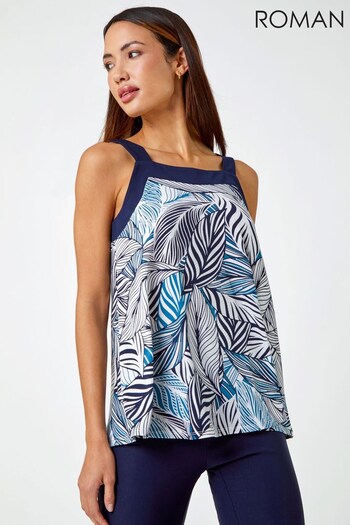 Roman Blue Metallic Leaf Print Cami Top (Q64688) | £26