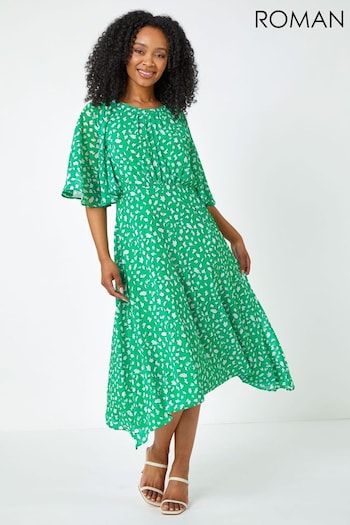 Roman Green Petite Floral Print Chiffon Midi Dress (Q64727) | £55