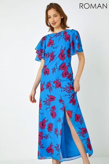 Roman Blue Floral Tiered Sleeve Maxi Dress (Q64736) | £65