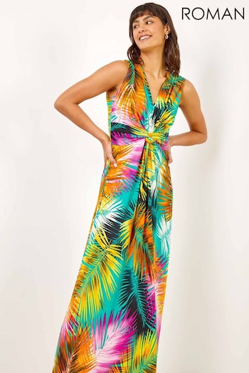Roman Yellow Floral Twist Stretch Jersey Maxi Dress (Q64771) | £42