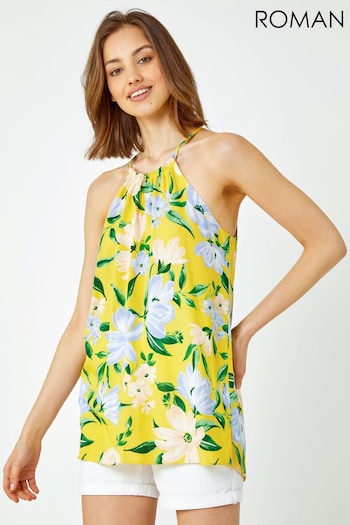 Roman Yellow Floral Print Halter Neck Top (Q64780) | £26