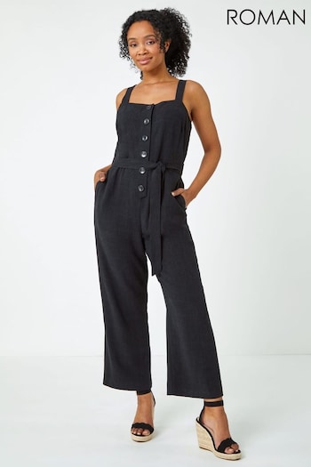 Roman Black Petite Sleeveless Belted Linen Jumpsuit (Q64782) | £40