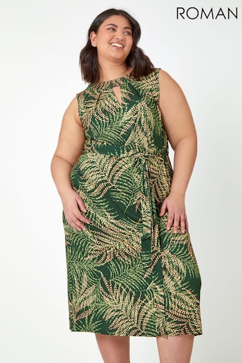Roman Green Curve Tropical Stretch Jersey Dress (Q64809) | £45