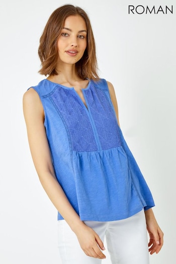 Roman Blue Embroidered Peplum Cotton Vest (Q64822) | £26