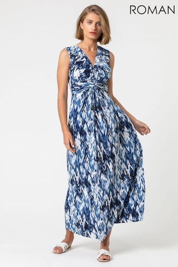 Roman Blue Abstract Print Twist Front Maxi Dress (Q64837) | £45