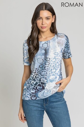 Roman Blue Abstract Animal Print Hotfix T-Shirt (Q64856) | £26