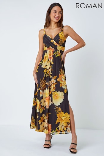 Roman Yellow Floral Print Stretch Maxi Dress (Q64868) | £60