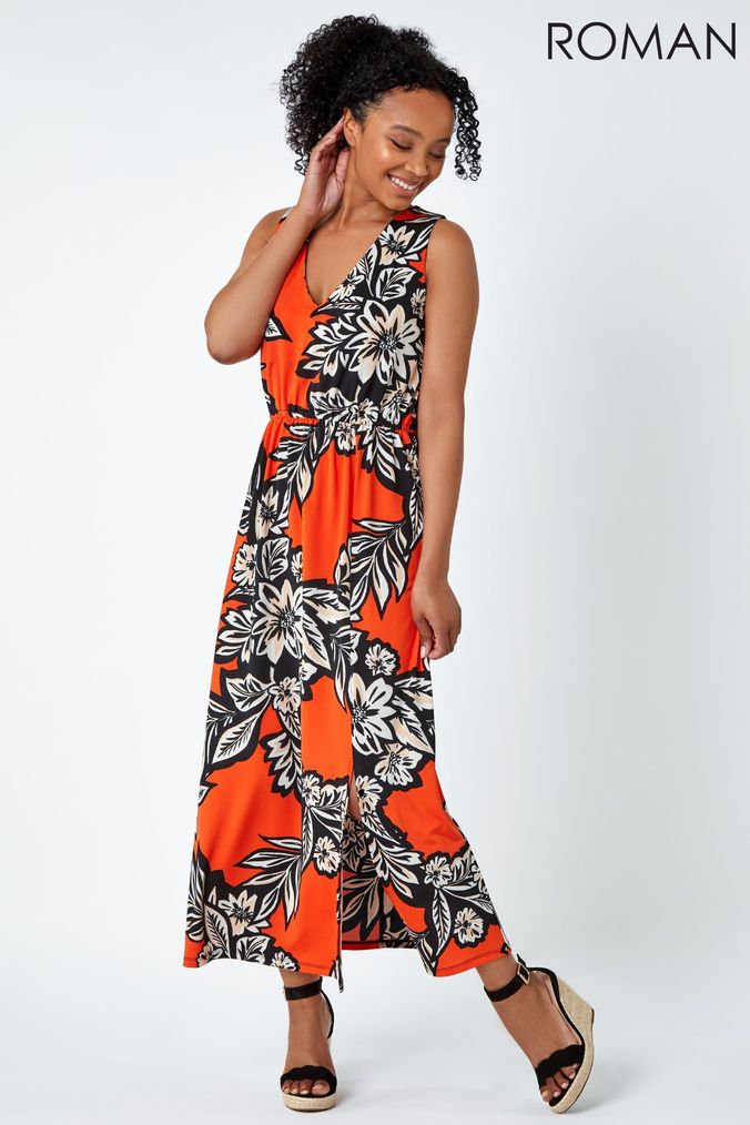 Buy Women s Orange Maxi Sleeveless Floral Dresses Online Next UK