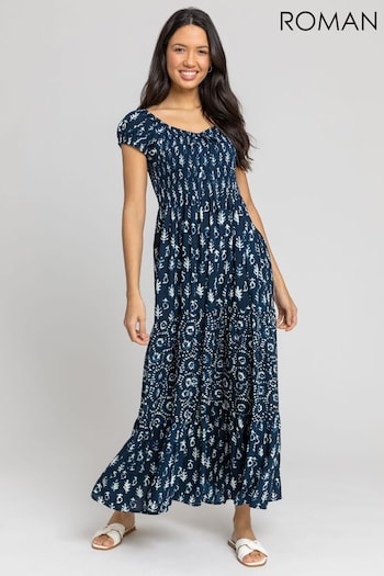Roman Blue Tie Detail Tiered Maxi all-over Dress (Q64907) | £38