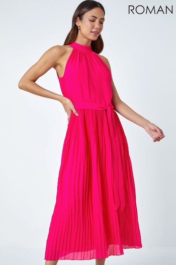 Roman Pink Halterneck Pleated Maxi Dress (Q64913) | £65