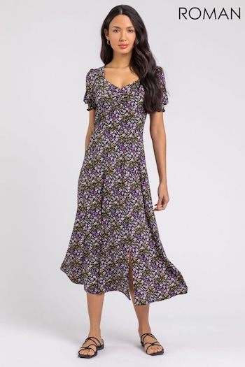 Roman Purple Ditsy Floral Ruched Maxi Dress (Q64928) | £40