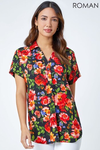 Roman Red Floral Button Short Sleeve Shirt (Q64935) | £28