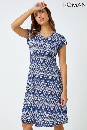 Roman Blue Aztec Print Textured Stretch Dress (Q64957) | £38
