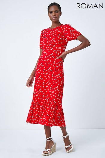 Roman Red Ditsy Floral Print Midi Dress (Q64962) | £42