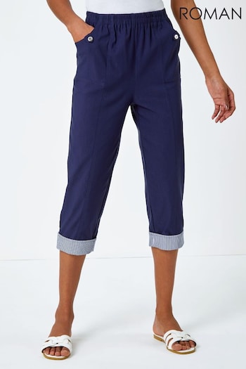 Roman Blue Contrast Detail Cropped Stretch Trousers (Q64967) | £30