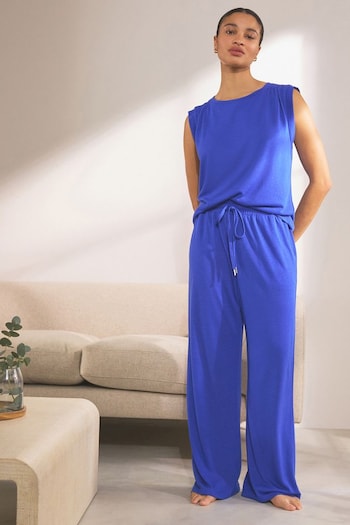 Indigo Blue Linen Blend Vest Pyjamas (Q65001) | £32