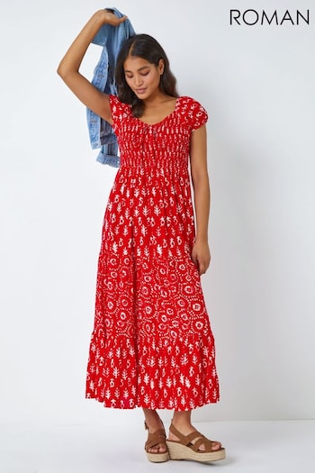 Roman Red Boho Print Tie Maxi Dress (Q65069) | £42