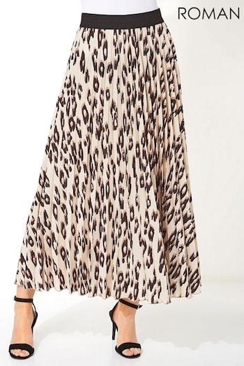 Roman Brown Animal Print Pleated Maxi Skirt (Q65137) | £36