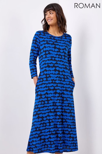 Roman Blue Tie Dye Pocket Jersey Midi Dress (Q65144) | £36