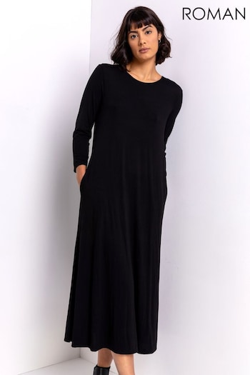 Roman Black Pocket Jersey Maxi Dress (Q65146) | £32