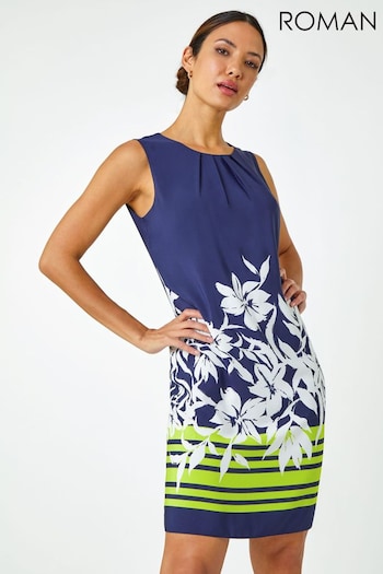 Roman Blue Floral Print Sleeveless Shift Dress (Q65173) | £50
