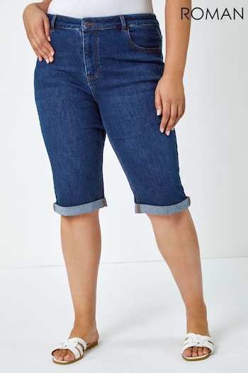 Roman Blue Curve Stretch Knee Length Denim easy-breezy Shorts (Q65187) | £26