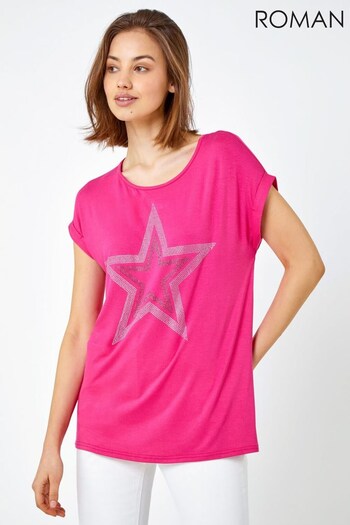 Roman Pink Embellished Star Print T-Shirt (Q65192) | £26