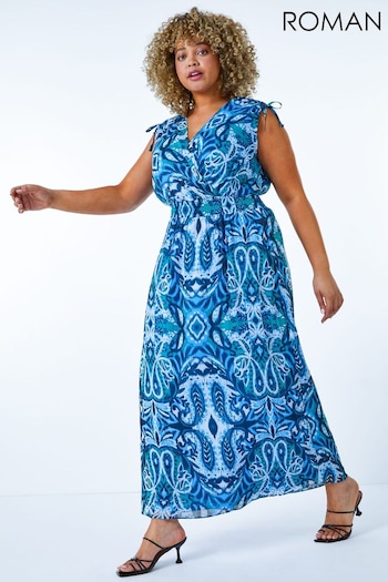 Roman Blue Curve Stretch Waist Midi Dress (Q65205) | £55