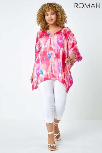 Roman Pink Curve Abstract Print Relaxed Top (Q65218) | £38