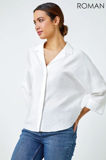 Roman White Plain Tie Front Relaxed Shirt (Q65229) | £32