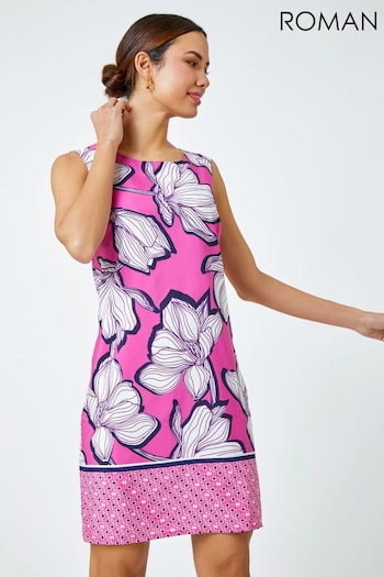 Roman Pink Floral Border Print Shift Dress (Q65246) | £40