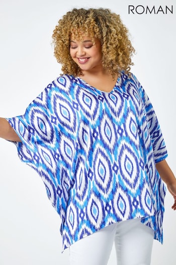 Roman Blue Roman Curve Patterned Print Relaxed Top (Q65252) | £38