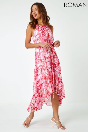 Roman Pink Halter Neck Butterfly Print Dress (Q65257) | £55