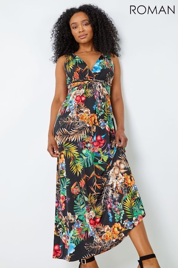Roman Black Petite Tropical Print Maxi print Dress (Q65273) | £38
