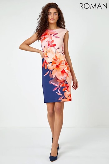 Roman Blue Floral Premium Stretch Shift Dress (Q65292) | £50